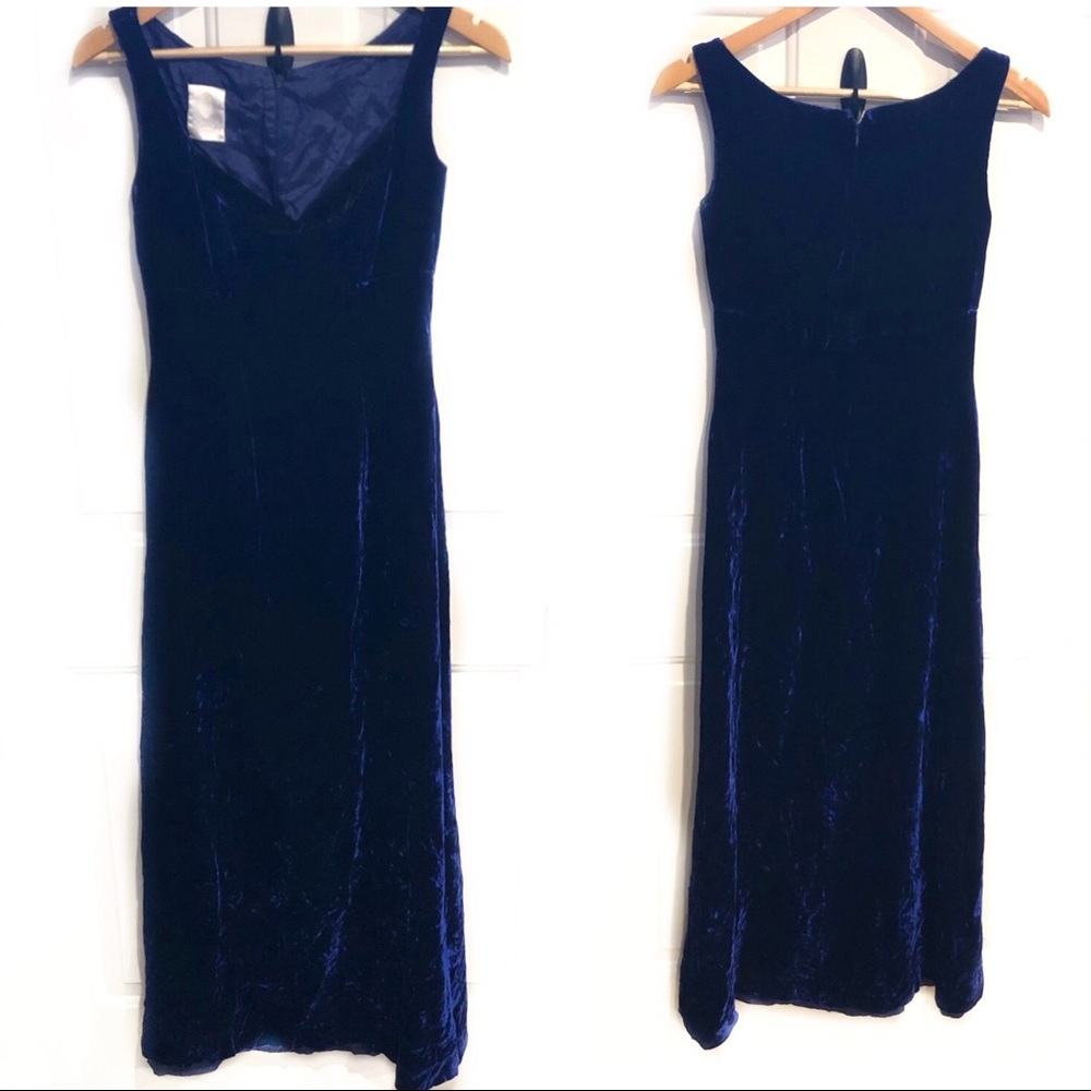 Watters & Watters Navy Blue Velvet Gown Vintage Vneck Full Length Maxi